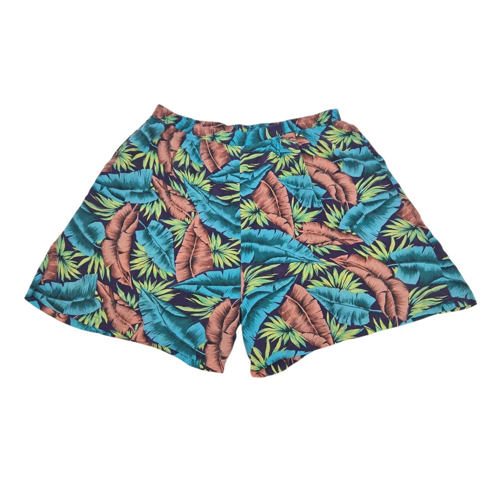 Roaman's Silk‎ Tropical Leaf Print Shorts Womens XL XXL Flowy Vintage Vacation